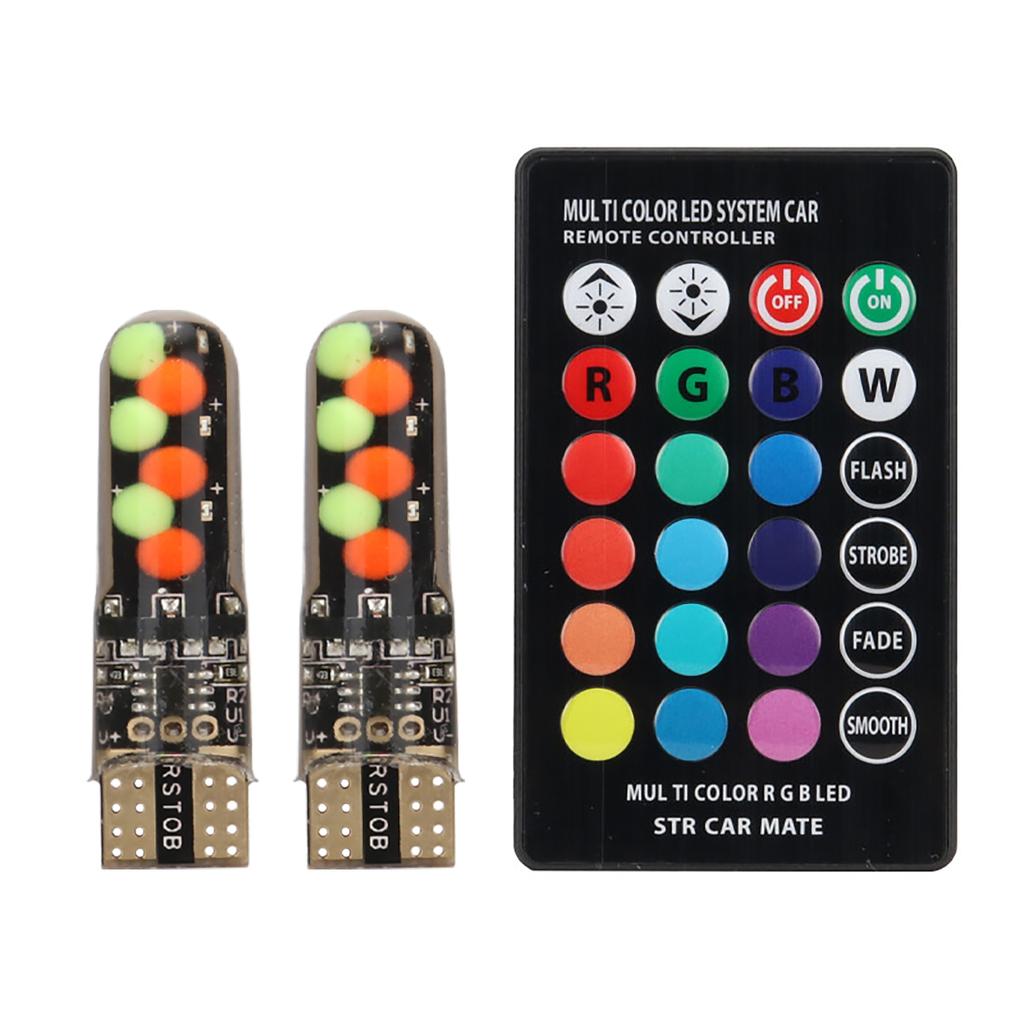 1set T10 W5W RGB COB LED Bulbs With Remote Control For Car Interior Lighting Reading Wedge Dome Light License Plate Light 12V