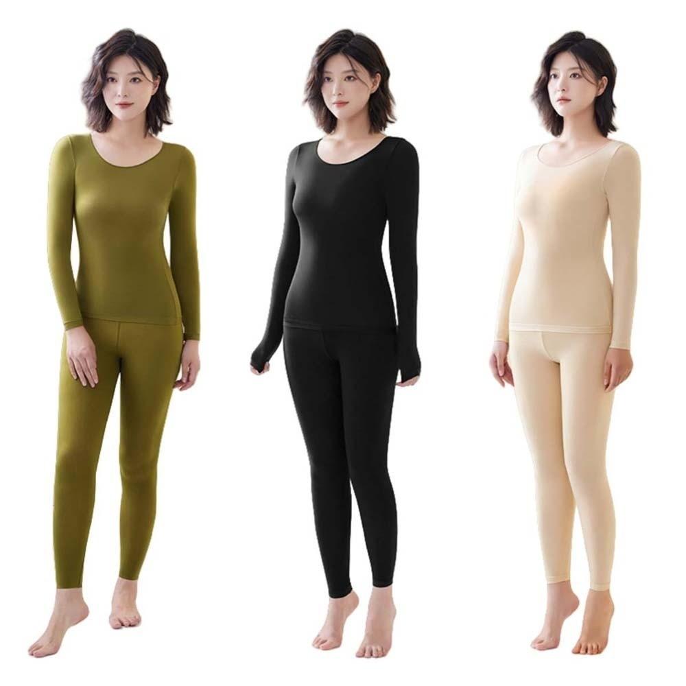 Tops and Pants Set Thermal Underwear Round Neck Warmth Long Pants Women Thermal Clothes  Undershirt