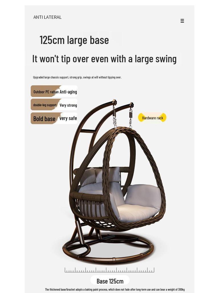 Outdoor Double Swing Rocking Chair Set with Table & Hanging Chair for Balcony or Courtyard Leisure