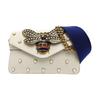 [Pre-Owned] Broadway Metal Bee Pearl Decorated Striped Web Shoulder Strap Canvas And Leather Shoulder Crossbody Bag - Very Good #J6P3UE