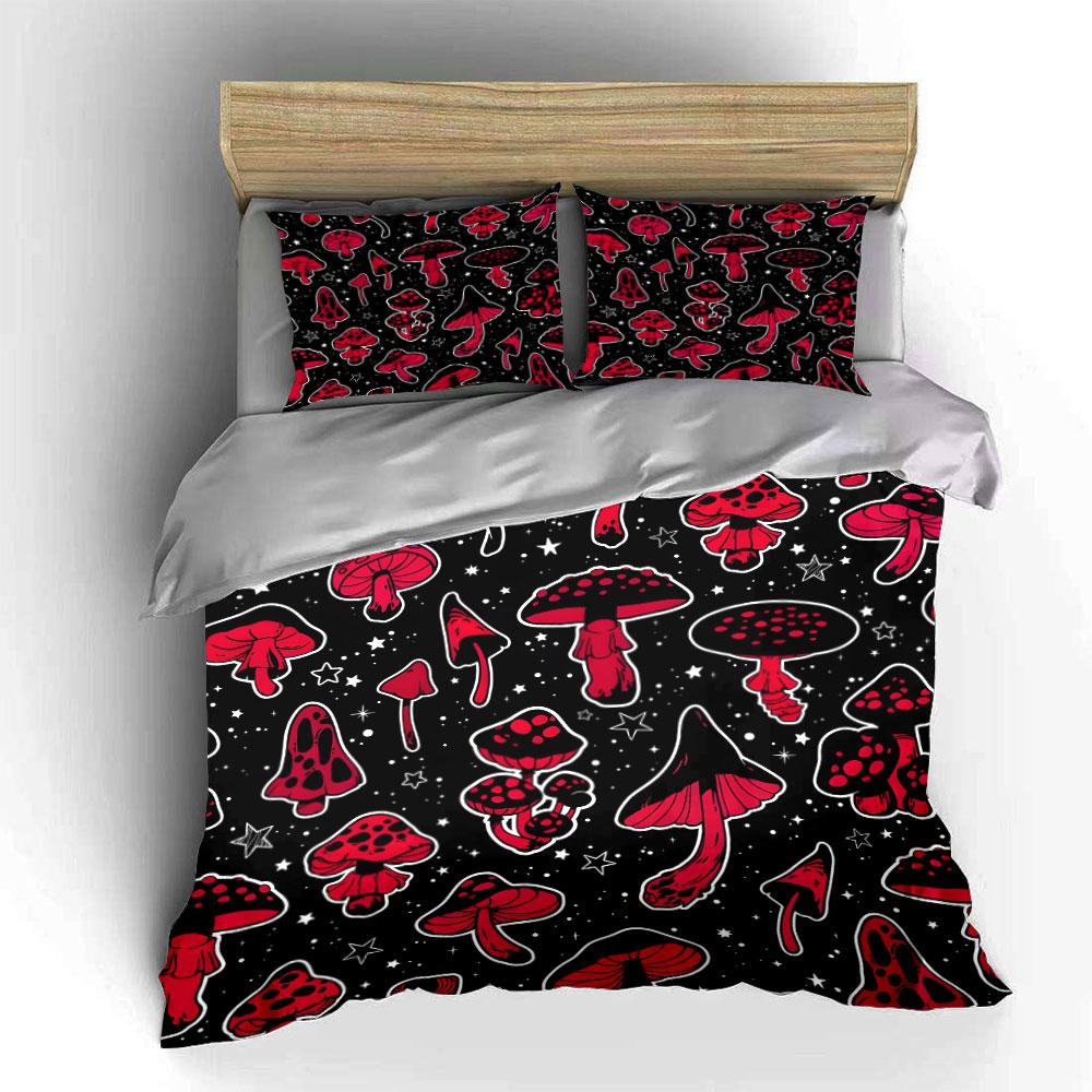 Red Mushrooms With Star Pattern Printed Duvet Cover Set1 Duvet Cover+2 Pillowcasemulti Size Bedroom Bedding Decor