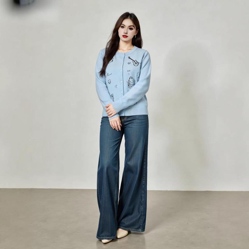 Free Shipping: Plus Size Women's Embroidered Cartoon Knit Cardigan Sweater - 2025 Winter Style