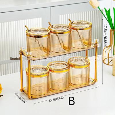 Kitchen Seasoning Jars Storage Set with Gold Rim