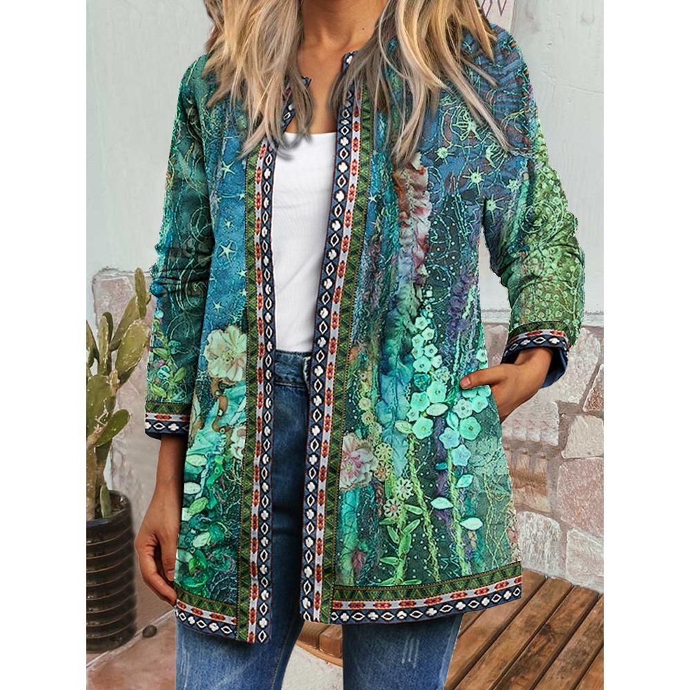 

GMXIA осень зима винтажный этнический стиль принт большой размер куртка кардиган женская одежда M