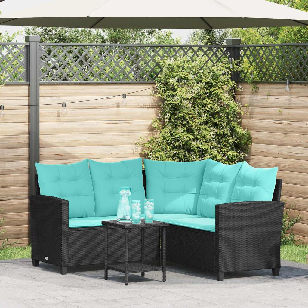 Garden Sofa Set with Cushions 2 pcs Black and Turquoise Poly Rattan