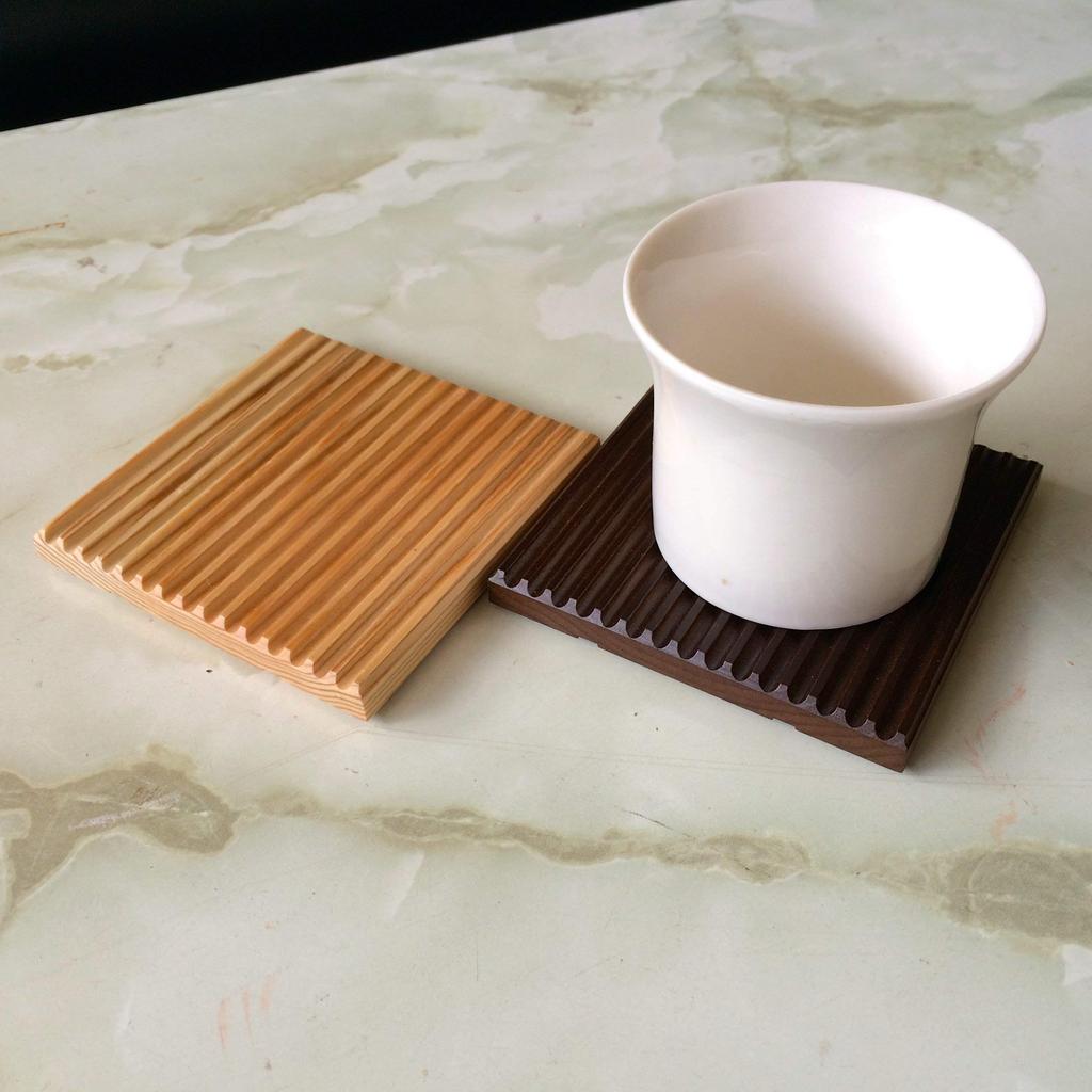 Set of 4 Brown Coasters Harvested from the Mountains of Gifu, 95 X 95 X 9mm, km-17BR, Made In Japan