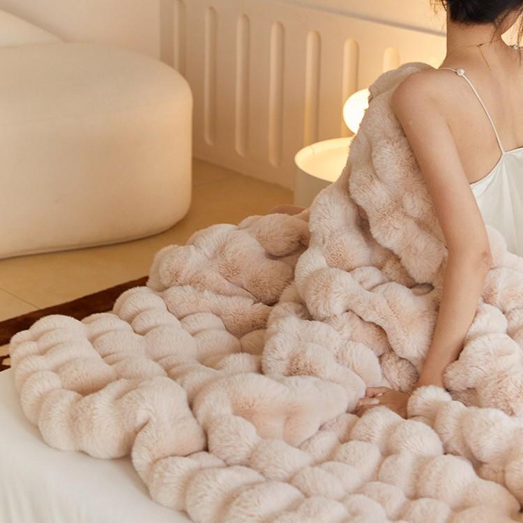 Winter Tuscany Rabbit Hair Plush Throw Blanket - Korean Gentle Style, Light Luxury for Sofa or Office.