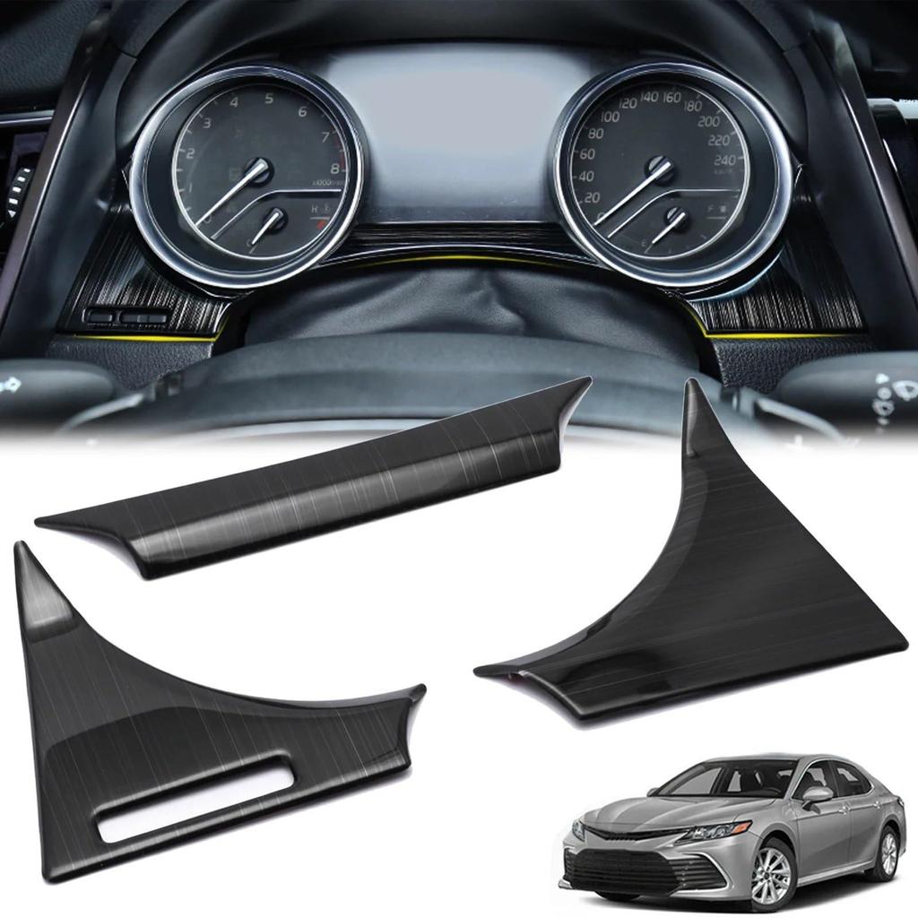 3 Pieces Black Titanium Interior Dashboard Panel Meter Surround Cover Molding Trim for Camry XV70 2018 2019 2020 2021