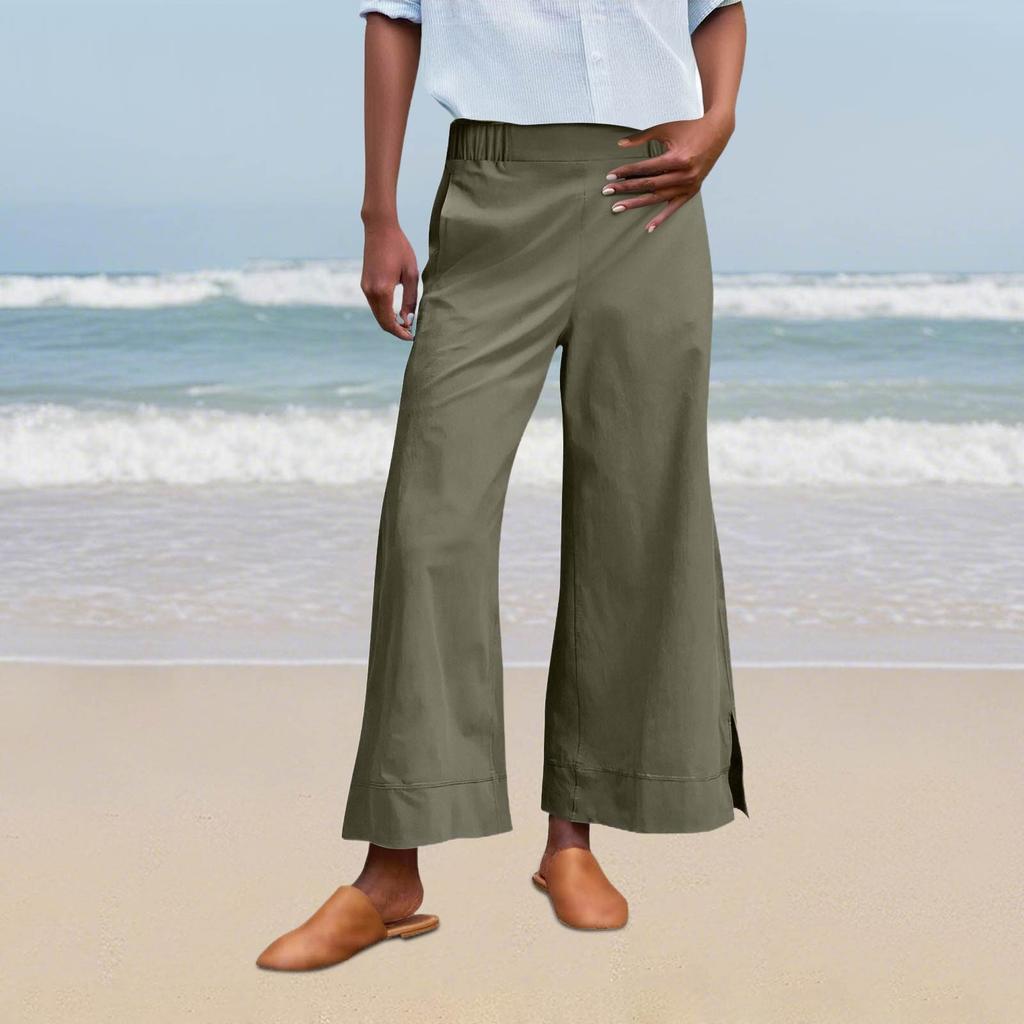 Women's Casual Fashion Pants Color Straight Leg Split With Pockets