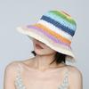 Rainbow Striped Straw Bucket Hat Women's Summer Breathable Sunscreen Face Small Sunshade Sun Hat Beach Fashion Straw Hat