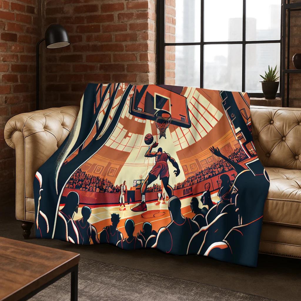 3D Basketball Sports Flannel Blanket Soft Warm Blanket for Bedroom Room Living Room Office Travel Camping Picnic Gift To Child