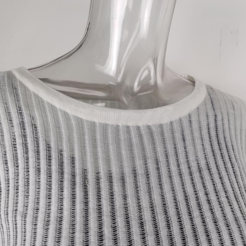 Neck Sleevewhite Long Round Women Elegant Striped See Through Outfits Tshirts Tees Skinny Club Tops