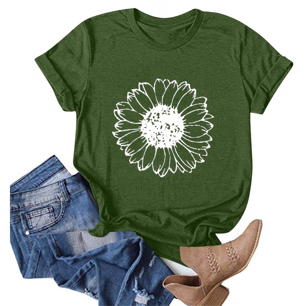Women's Fashion Printed Round Neck Short Sleeve T-Shirt Pullover Top