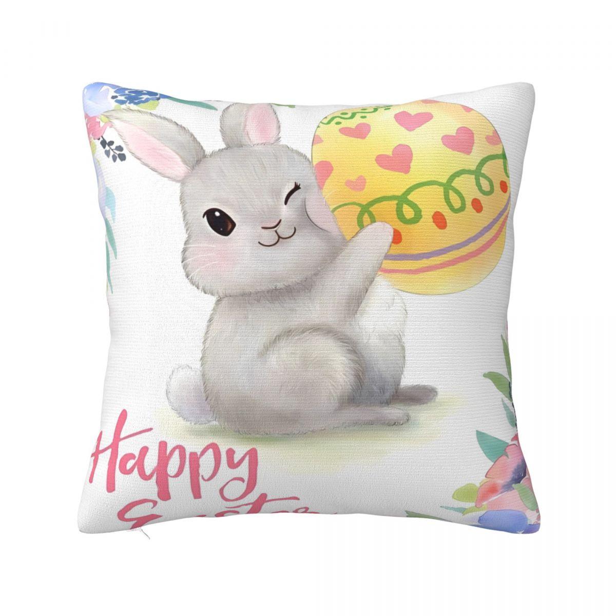 

Pillow Cover Happy Easter Bunny Pattern Cushion Cover Eggs Novelty Pillow Case For Sofa Home Decorative Pillowcases 12x12Inch