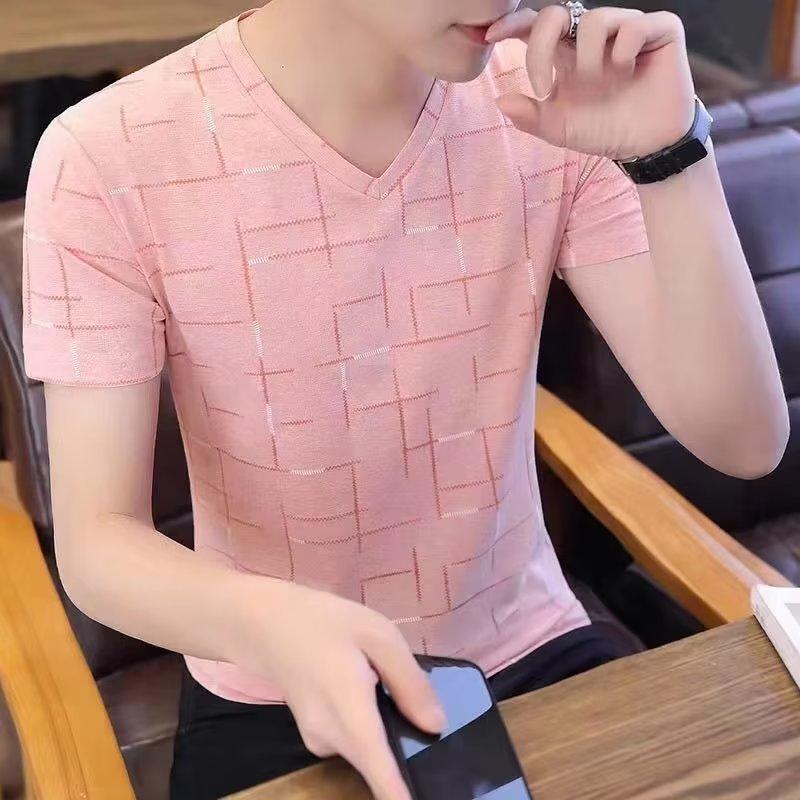 2024 Ice Sensation Round Neck Short Sleeved T-shirt Men Summer V-neck Thin Style Commerce Breathable Ice Shreds Comfortable Tops