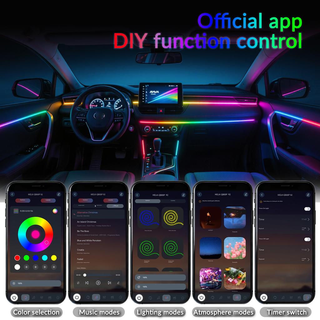 Symphony Streamer 6 in 1 Auto Ambientebeleuchtung RGB 64 Farben Universeller LED Innenraum Acrylstreifen Atmosphäre Lampen Kit APP-Steuerung