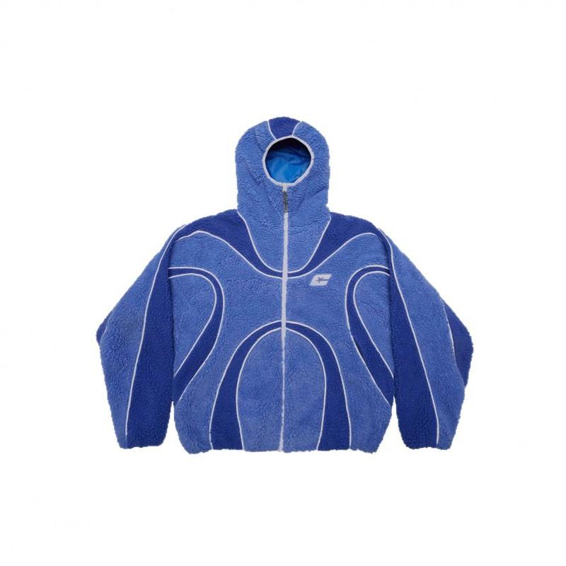 Cardigan con zip, cappuccio, oversize, streetwear unisex, con inserti in pile color block, felpa casual a maniche lunghe