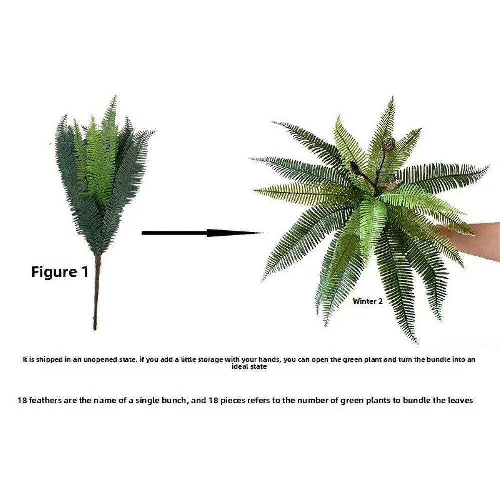18 Leaves Artificial Boston Fern Soft Plastic DIY Landscaping Fake Plants UV-resistant Material Artificial Greenery