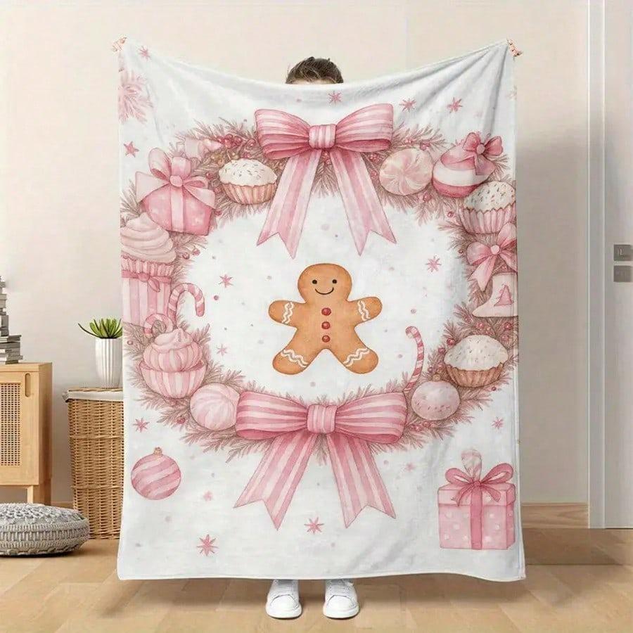 Lebkuchenmann Weihnachtsbaum Bedruckte Flanelldecke Zuhause Reise Campingdecke Verdickter Flanellschal Überwurf Teppich Weich Auto