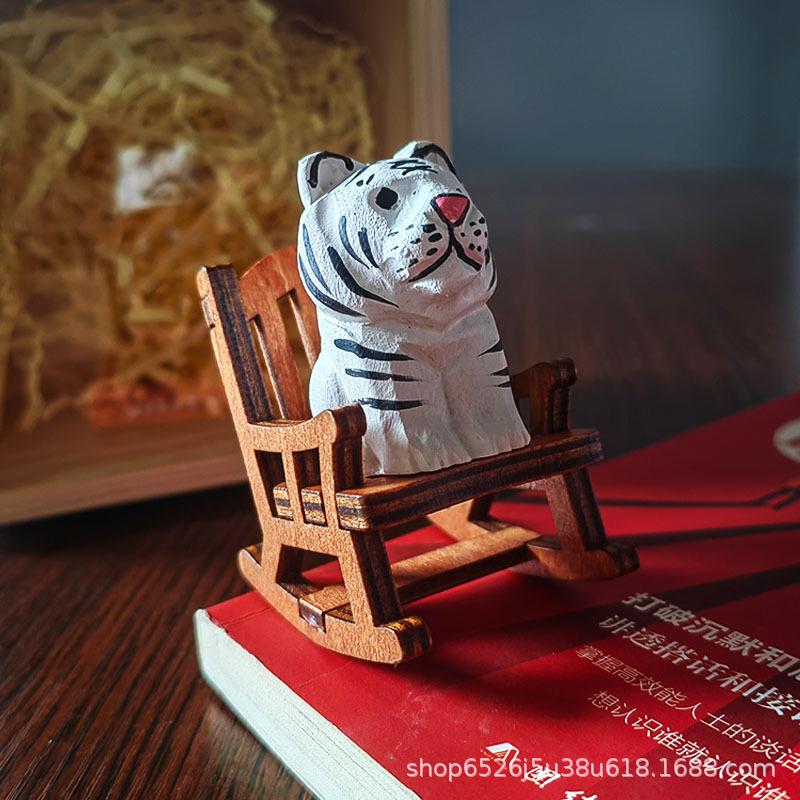 Handmade Solid Wood Carving - Cute Pet Ornament for Home or Office Decor