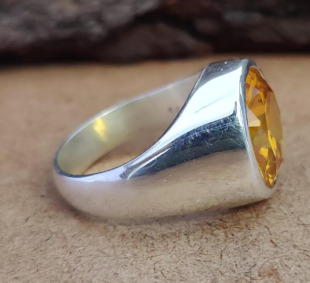 Yellow Citrine Ring, Diamond Cut Gemstone, 925 Solid Sterling Silver, Signet Ring, Mens Citrine Ring, Gift for Partner