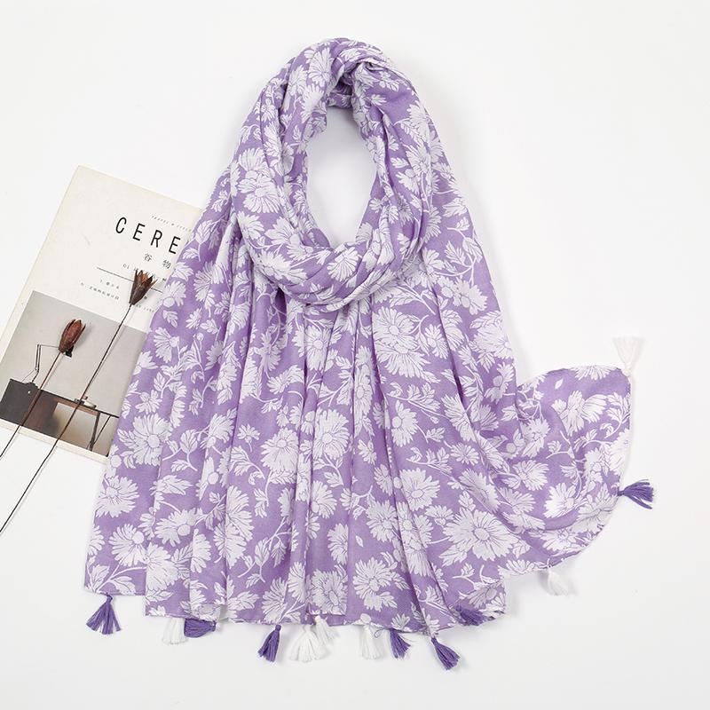 New Printed Cotton Hijab Scarf Women Soft Tassel Scarf Floral Printed Hijab For Women Muslim Shawls Spring Ladies Wrap Headband