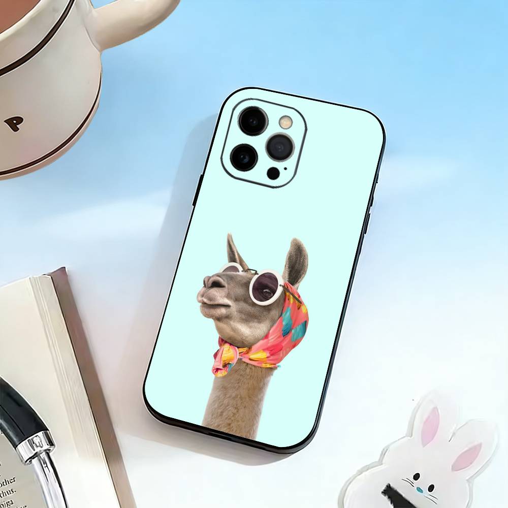 D-Słodka Alpaka Etui Na Telefon Dla iPhone 17, 16,15,14,13,12,11 Plus,Pro Max, Inne Miękkie Czarne Pokrowce