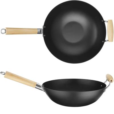 Kohlenstoffstahl-Wok mit Holzgriffen, Durchmesser 324 mm