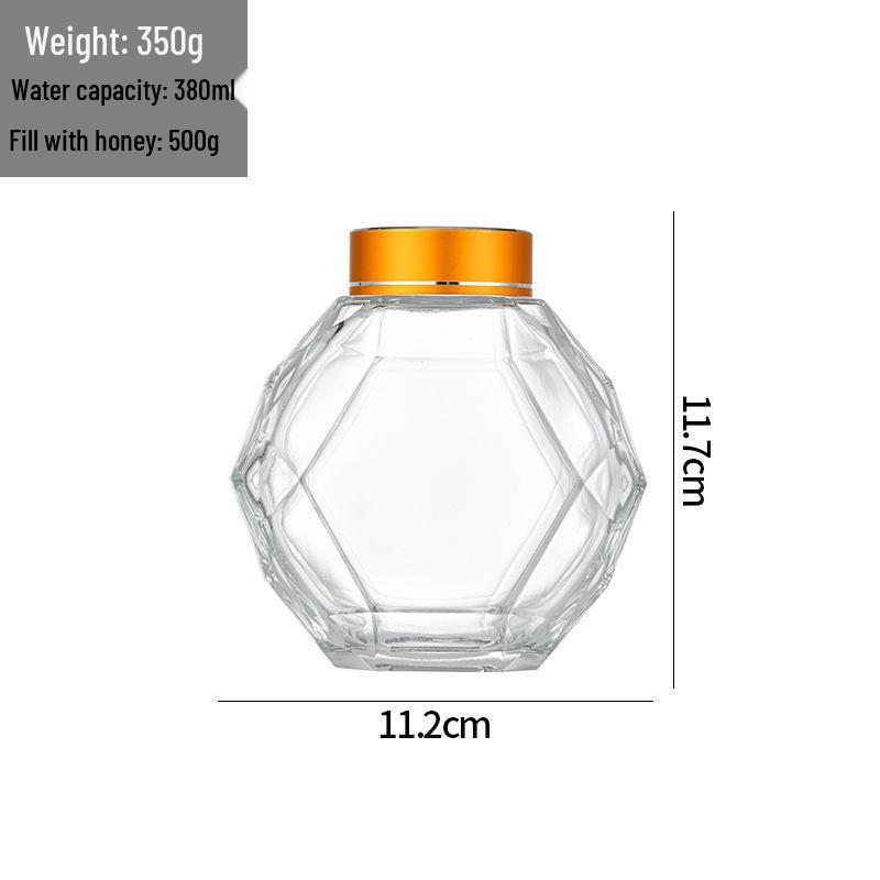 Hexagonal Glass Honey Jar with Wood Lid & Stirrer