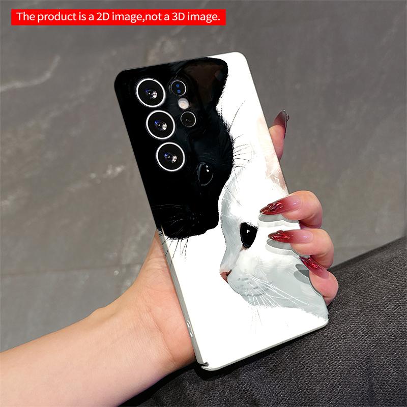 2DFlat Samsung phone case Black and White Cats Gentle Embrace Art Print Phone Case Applicable to Galaxy S22 S23 S24 S25ULTRA S26 A12 A13 A14 A15 A16