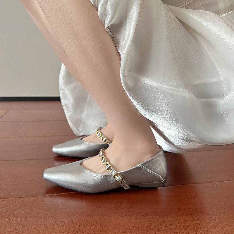 One word with thick heel Mary Jane shoes women's head temperament light mouth low heel soft sole single shoes women