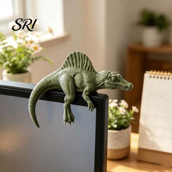 Dinosaur Ornament Funny Ornaments, Decorative Lying Figurine, 3D Cabinet Edge Decor Computer Monitor for Home Office Dino Decoration