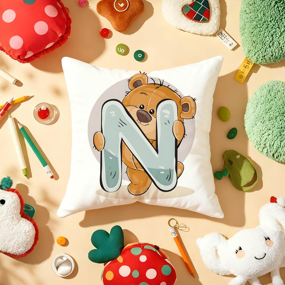 Cute Cartoon Bear Animal Letter Cushion Cover Plush Fabric Soft DoubleSided Printed Sofa Warm Winter Home Gift Pillow Cover