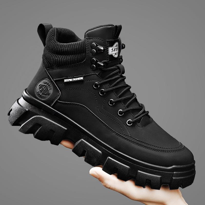 

Fleece men s boots outdoor martin boots men s british style cargo boots autumn winter 2024 new recreational biker boots men 39