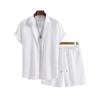 Men Wrinkle Textured 2 Piece Set Short Sleeve Button Shirt & Drawstring Shorts Summer Beach Casual Matching Outfit