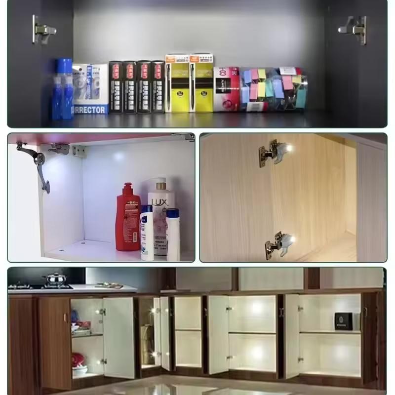 LED Hinge Lights for Kitchen Cabinets, Hydraulic Furniture Door Hinges with Damping, Wardrobe Cupboard Lighting