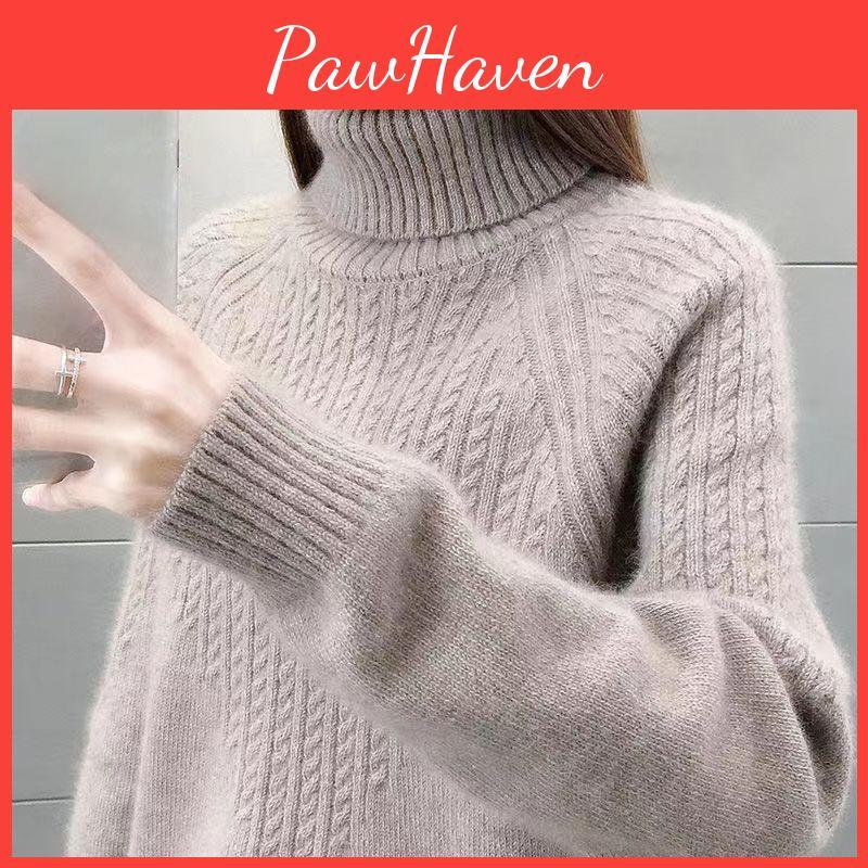 Winter Neck Weater Womens High Loose And Thick Autumn And Winter Long Sleeve Warm Pullover Knitted Sweater