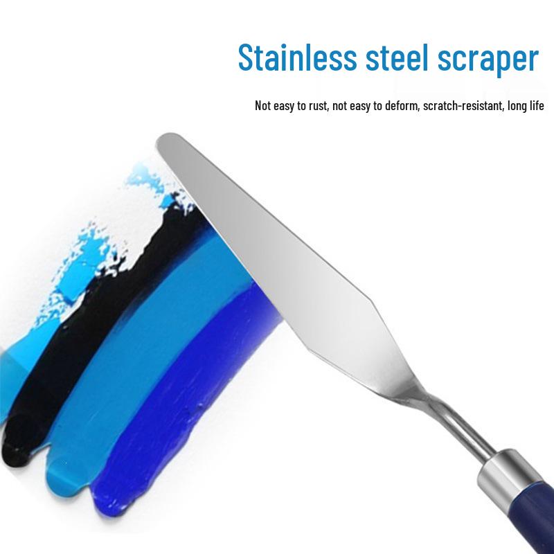 Oil Paint Scraper, Blue Wooden Handle, Stainless Steel Palette Knife