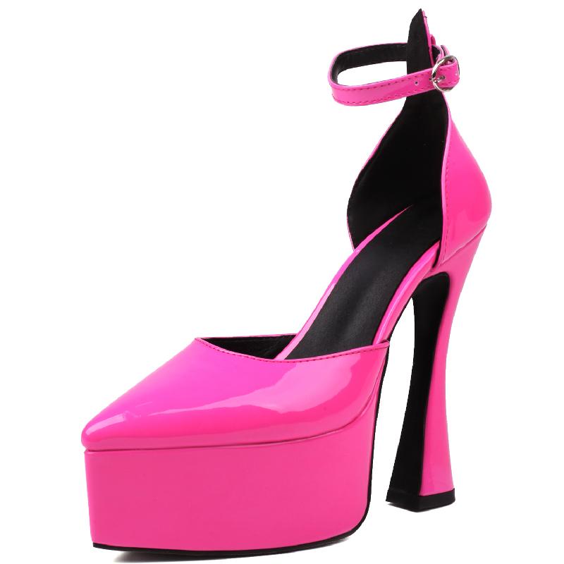 

Сексуальные женские туфли-лодочки на высоком каблуке, платформа, 2025, ремешки на щиколотке, черные, белые, красные, каблук, для танцев, вечеринок, свадебные, женские, большой размер 41 ярко-розовый