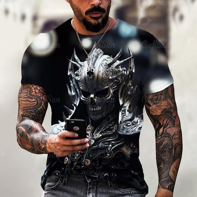 Summer Vintage Horror 3D Skull Print Men's T-shirt Classic Casual O Neck Short Sleeve Fashion Loose Oversized Tops Tee Shirt