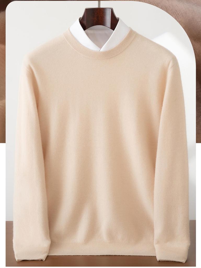 Men's Cashmere Round Neck Sweater - Business Casual Light Luxury Pullover, Soft & Smooth Knitwear for Autumn & Winter.