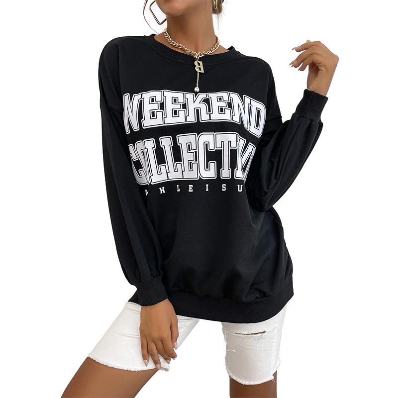 2025 Autumn Women's Long-Sleeve Letter Round Neck Pullover Hoodie