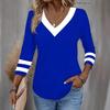 American style 2026 new women's casual fashion trendy high-quality color-blocked long-sleeve V-neck T-shirt