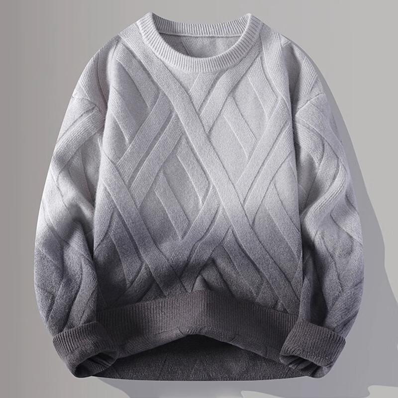 Men's Gradient Thickened Loose Knit Round Neck Sweater