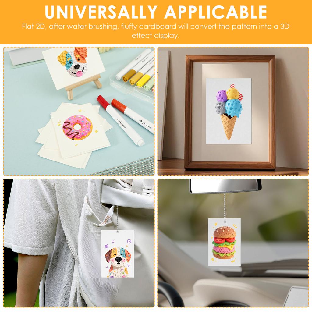 Magic Puffy Paint Painting Kit with Marker Beaded Chain 3D Fluffy Paint Paper DIY Kit for Making Card Poster DIY Craft Painting