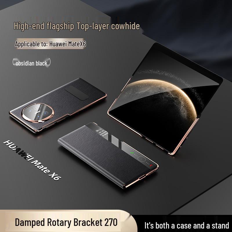 Huawei Mate X6 Foldable Full-Cover Flip Leather Case with Rotating Bracket and Smart Window.