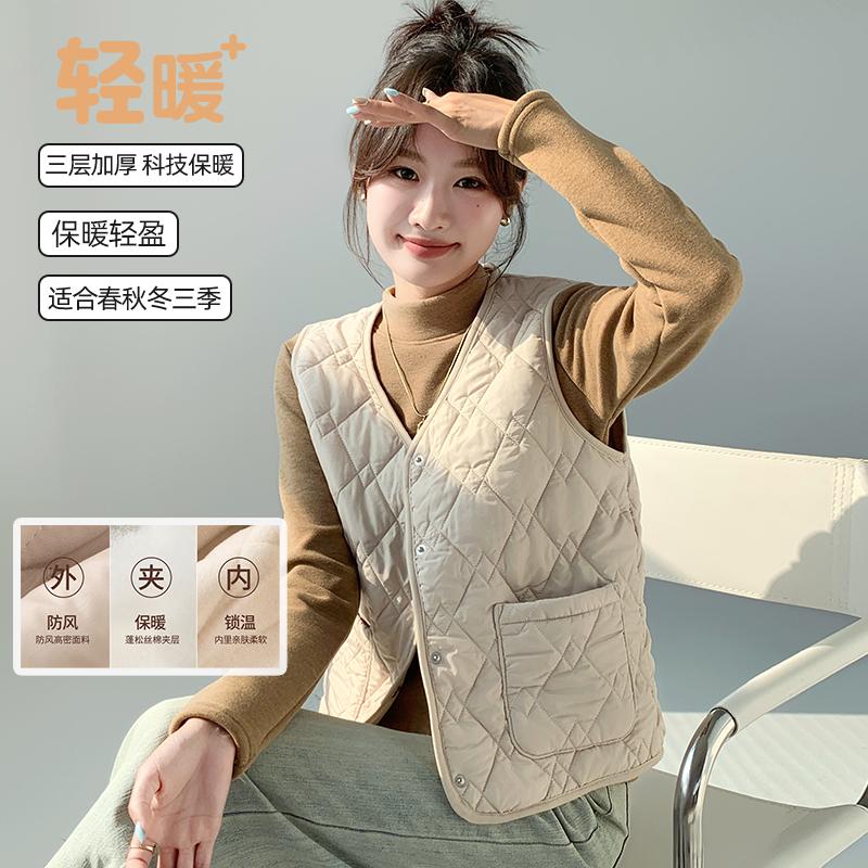Down cotton vest women's spring new thermal vest light and short v-neck autumn and winter velvet vest liner
