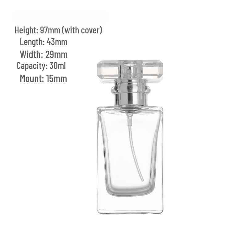 Transparent Glass Perfume Decanter with Press-Type Spray, 50/100ml, Flat Square Bayonet Design