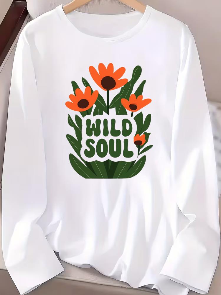 (Asian Size) Fashion Print T Shirt Autumn Winter Spring Casual Tee Leopard Love Trend Women Clothing Top O-neck Graphic Long Sleeve T-shirts