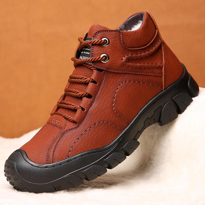 Outdoor Mountaineering Warm Wool Men's Cotton Shoes High-top Men's Boots Velvet Leather Shoes Non-slip, Cold-proof and Frost-resistant